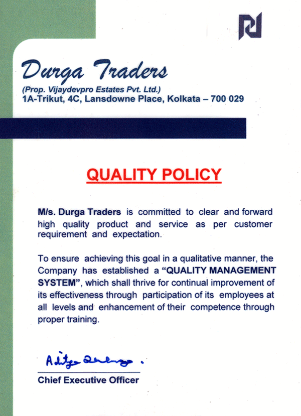 Quality Policy of Durga Traders