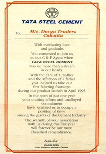 Tata Steel Cement Certificate